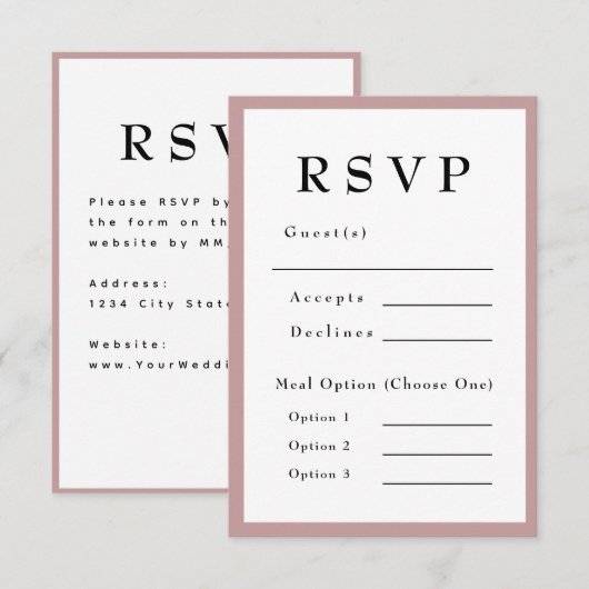 Blush Pink Timeless Wedding RSVP Kaartje (Voorkant / Achterkant)
