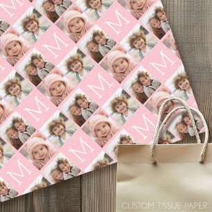 Blush Pink Trendy Fotocollage met Monogram Tissuepapier