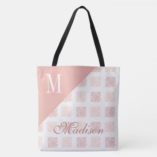 Blush Pink Trendy Girly Initiaal Name Monogram Draagtas (Voorkant)
