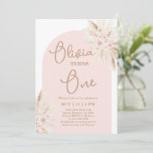 Blush Pink Tropical 1er anniversaire Invitation (Debout devant)