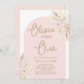 Blush Pink Tropical 1er anniversaire Invitation (Devant / Derrière)