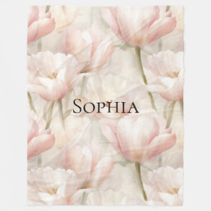 Blush Pink Tulpen Bloemen Fleece Deken