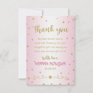 Blush Pink Twinkle Twinkle Little Star Baby shower Bedankkaart