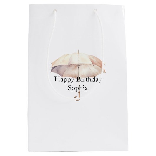 Blush Pink Umbrella Birthday Medium Cadeauzakje (Voorkant)