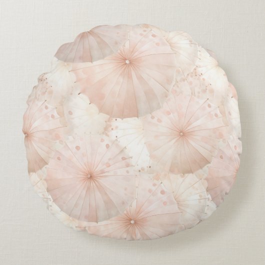 Blush Pink Umbrellas Stripes Rond Kussen (Voorkant)