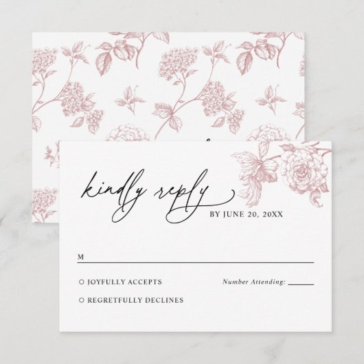 Blush Pink Victorian Floral Wedding RSVP Card (Devant / Derrière)