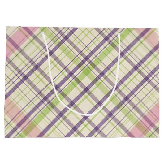 Blush Pink Violet Paars Lime Green Tartan Patroon Groot Cadeauzakje (Achterkant)