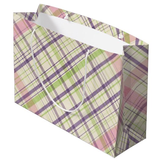 Blush Pink Violet Paars Lime Green Tartan Patroon Groot Cadeauzakje (Achterkant Gekanteld)