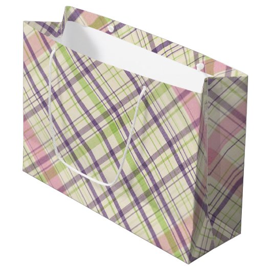 Blush Pink Violet Paars Lime Green Tartan Patroon Groot Cadeauzakje (Voorkant Gekanteld)