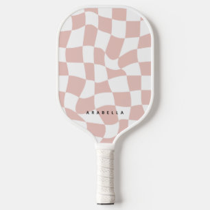 Blush Pink Warped Checkerboard Pickleball Paddle