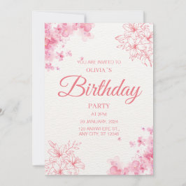 Blush Pink Watercolor Floral Birthday Party Kaart