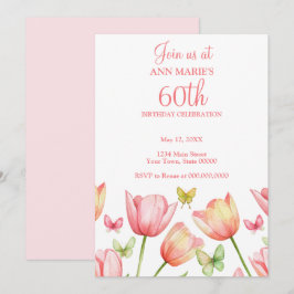 Blush Pink Watercolor Tulips 70th Birthday Party  Kaart