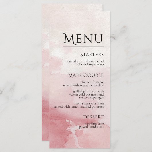 Blush Pink Watercolor Wash Wedding Menu (Voorkant / Achterkant)