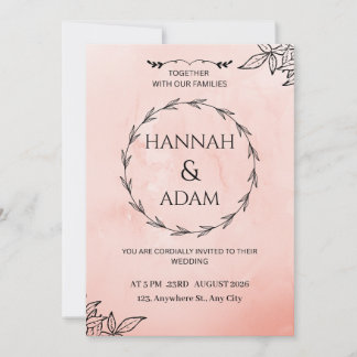 Blush Pink Watercolor Wreath Wedding Invitation Kaart