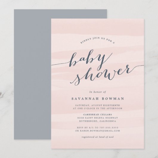 Blush Pink Waterverf Baby shower Uitnodiging (Voorkant / Achterkant)