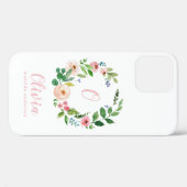 Blush pink waterverf bloemenkrans monogram Case-Mate iPhone case (Achterkant (horizontaal))