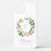 Blush pink waterverf bloemenkrans monogram Case-Mate iPhone case (Achterkant)