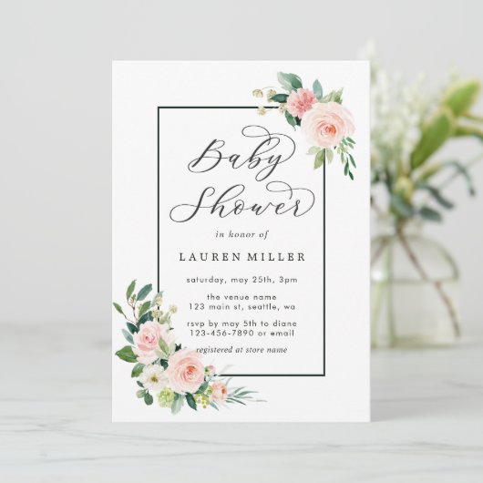 Blush Pink Waterverf Bloom Baby shower Kaart (Staand voorkant)