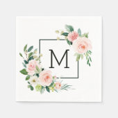 Blush Pink Waterverf Bloom Monogram Servet (Voorkant)