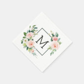 Blush Pink Waterverf Bloom Monogram Servet (Hoek)