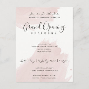 BLUSH PINK WATERVERF BRUSHSTROKE OPENING CEREMONY BRIEFKAART
