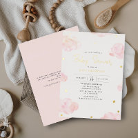 Blush Pink Waterverf Clouds Girl Baby shower Gold
