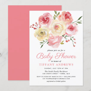 Blush Pink Waterverf Floral Baby shower Kaart