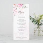 Blush Pink Waterverf Floral Peony Wedding Menu (Staand voorkant)