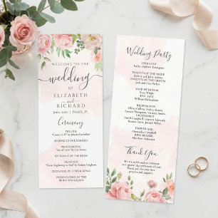 Blush Pink Waterverf Floral Peony Wedding Programma