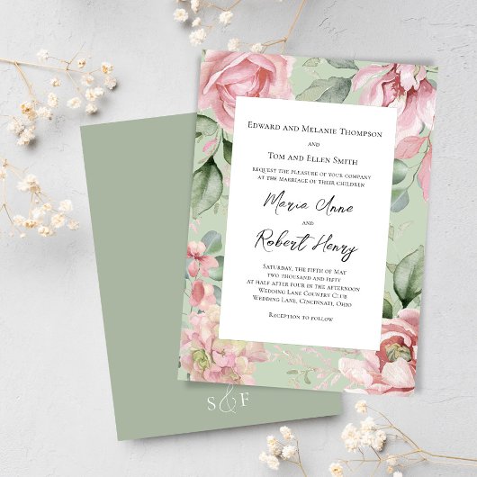 Blush Pink Waterverf Floral Wedding Kaart