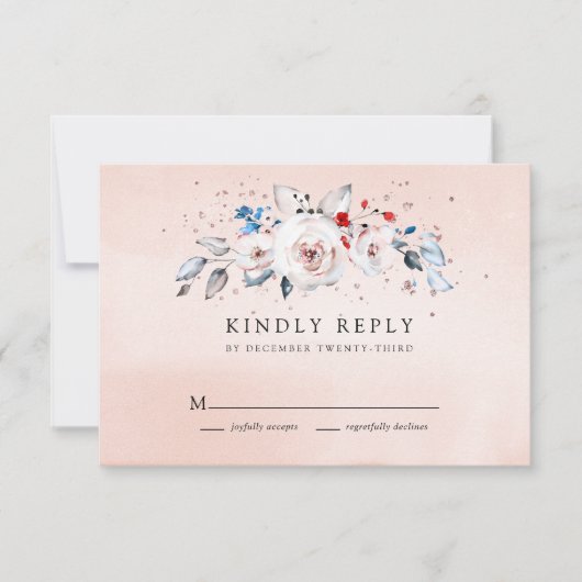 Blush Pink Waterverf Floral Wedding RSVP Kaartje (Voorkant)