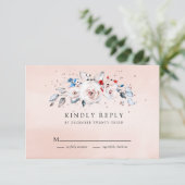 Blush Pink Waterverf Floral Wedding RSVP Kaartje (Staand voorkant)