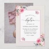 Blush Pink Waterverf Flowers Baptisme Kaart (Voorkant / Achterkant)