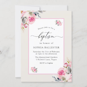 Blush Pink Waterverf Flowers Baptisme Kaart