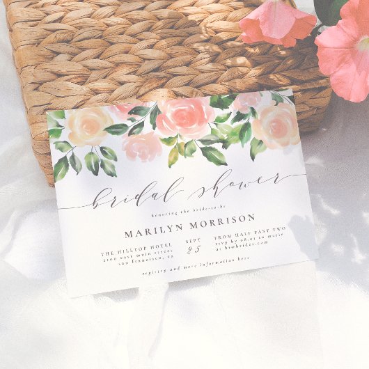Blush Pink Waterverf Flowers Script Vrijgezellenfe Kaart