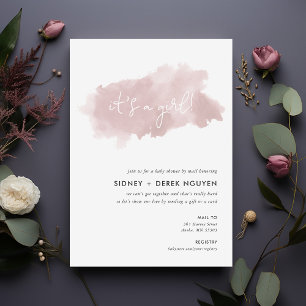 Blush Pink Waterverf Girl Baby shower per post Kaart