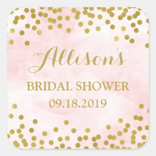 Blush Pink Waterverf Gold Confetti Vrijgezellenfee Vierkante Sticker
