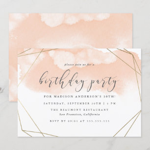 Blush Pink Waterverf Gold Geometric Birthday Kaart