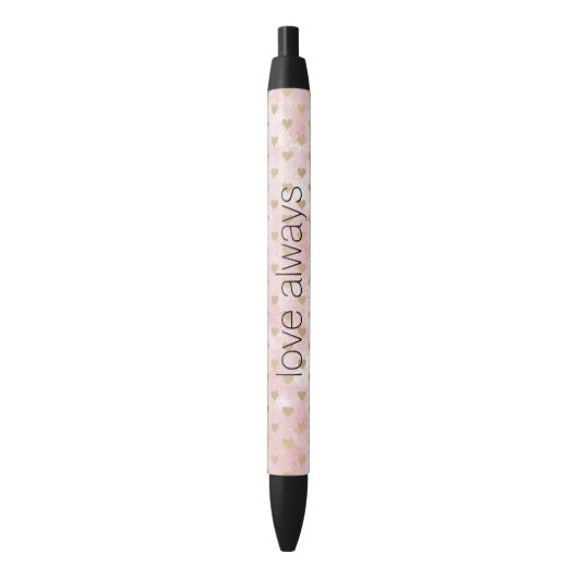 Blush Pink Waterverf Gold Hearts Zwarte Inkt Pen (Voorkant Verticaal)