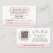 Blush Pink Waterverf & Gold Reference Program QR Visitekaartje (Voorkant / Achterkant)
