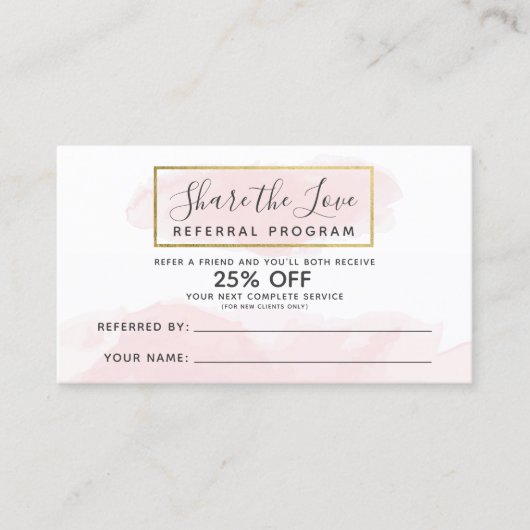 Blush Pink Waterverf & Gold Reference Program QR Visitekaartje (Voorkant)