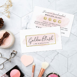 Blush Pink Waterverf & Gold Social Media Network Visitekaartje