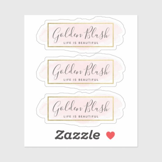 Blush Pink Waterverf & Modern Gold 3-delige Logo Sticker (Vel)