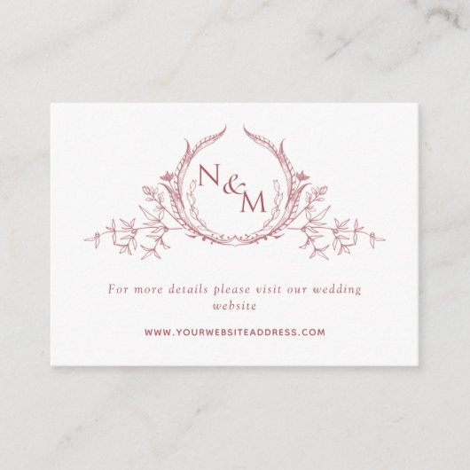 Blush Pink Waterverf Monogram Weddenschap Website Informatiekaartje (Voorkant)