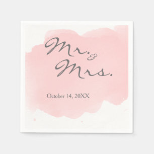 Blush Pink Waterverf Mr Mrs Cocktail Party Napkin Servetten