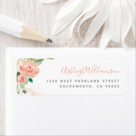 Blush Pink Waterverf Peonies Eucalyptus Greenery Etiket