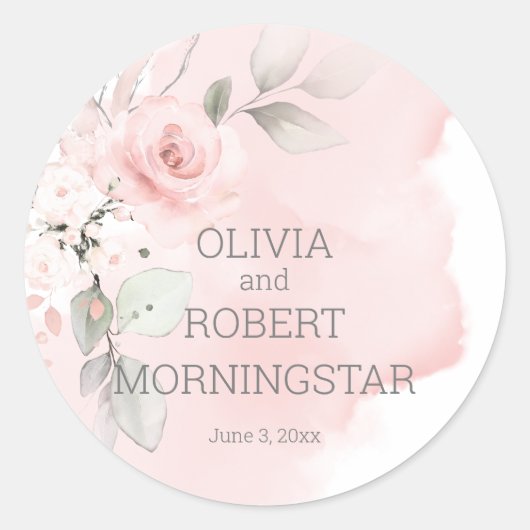 Blush Pink Waterverf Roos Weddenschap Ronde Sticker (Voorkant)