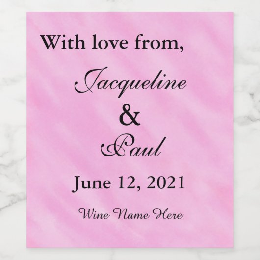 Blush Pink Waterverf Weddenschap Bedankt Wijn Etiket (Enkel label)