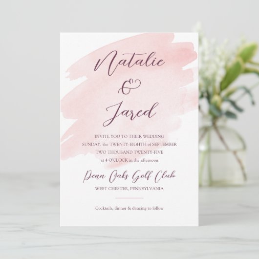 Blush Pink Waterverf Weddenschap Kaart (Staand voorkant)