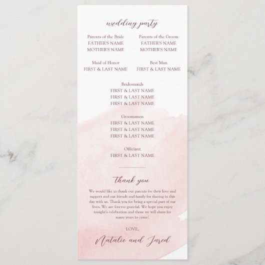 Blush Pink Waterverf Weddenschap Programma (Achterkant)